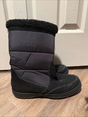 Coach Black Winter Boots with Faux-Fur Cuff